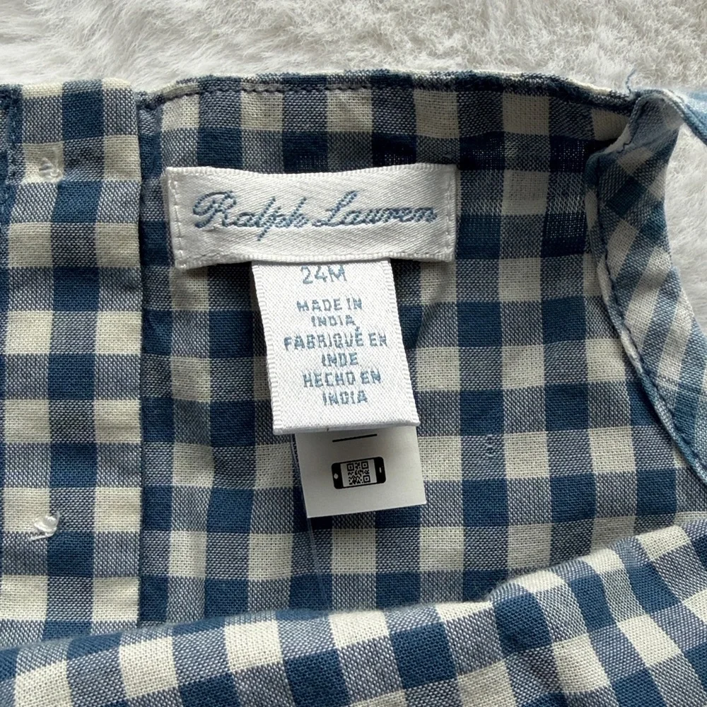 NWT Ralph Lauren Baby Gingham Madras Tiered Ruffle Cotton Dress BlueWhite 24 mos